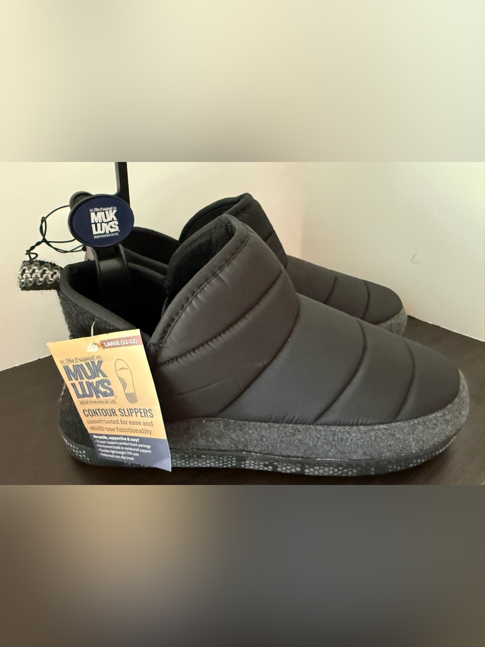 Muk Luks Quilted Black Slip-On Indoor Slippers NWT